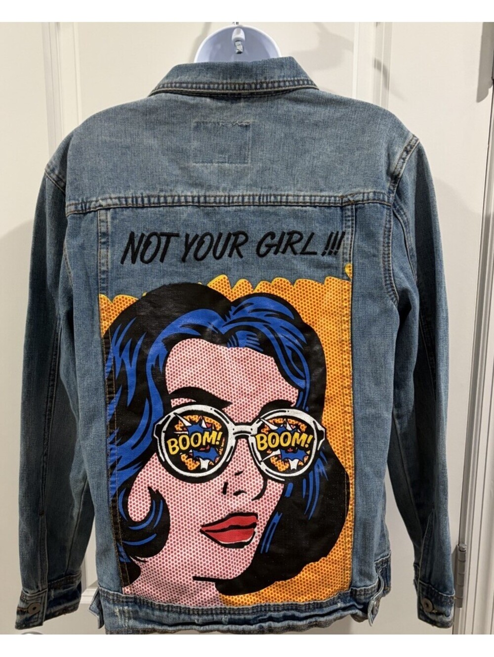 Vintage Gianni Bini Y2K Denim Pop Art Not Your Girl Jean Jacket Wash X-Small